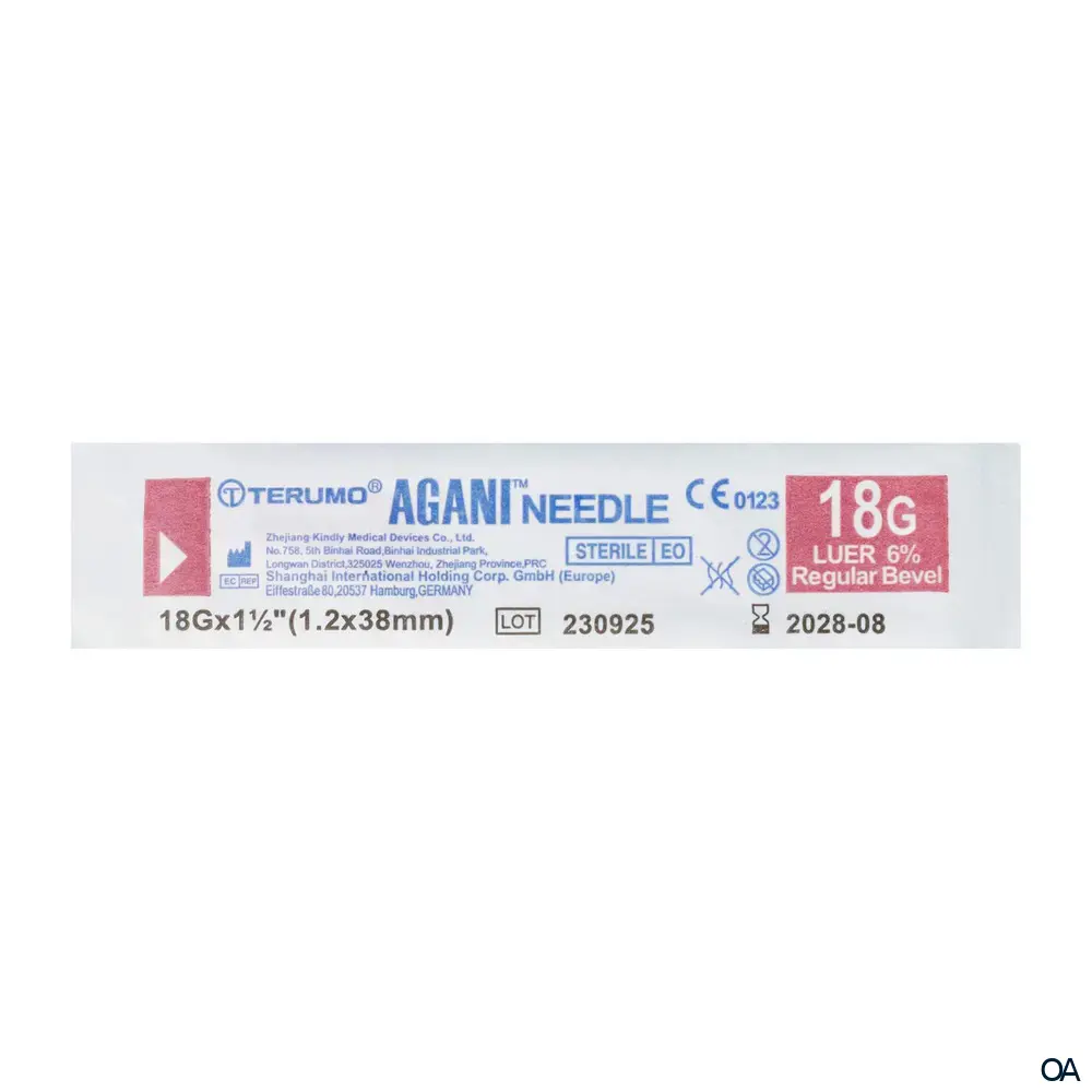 Terumo® Agani™ Einmal-Kanüle 18G x 1 ½", Ø 1,20 x 38 mm, pink
