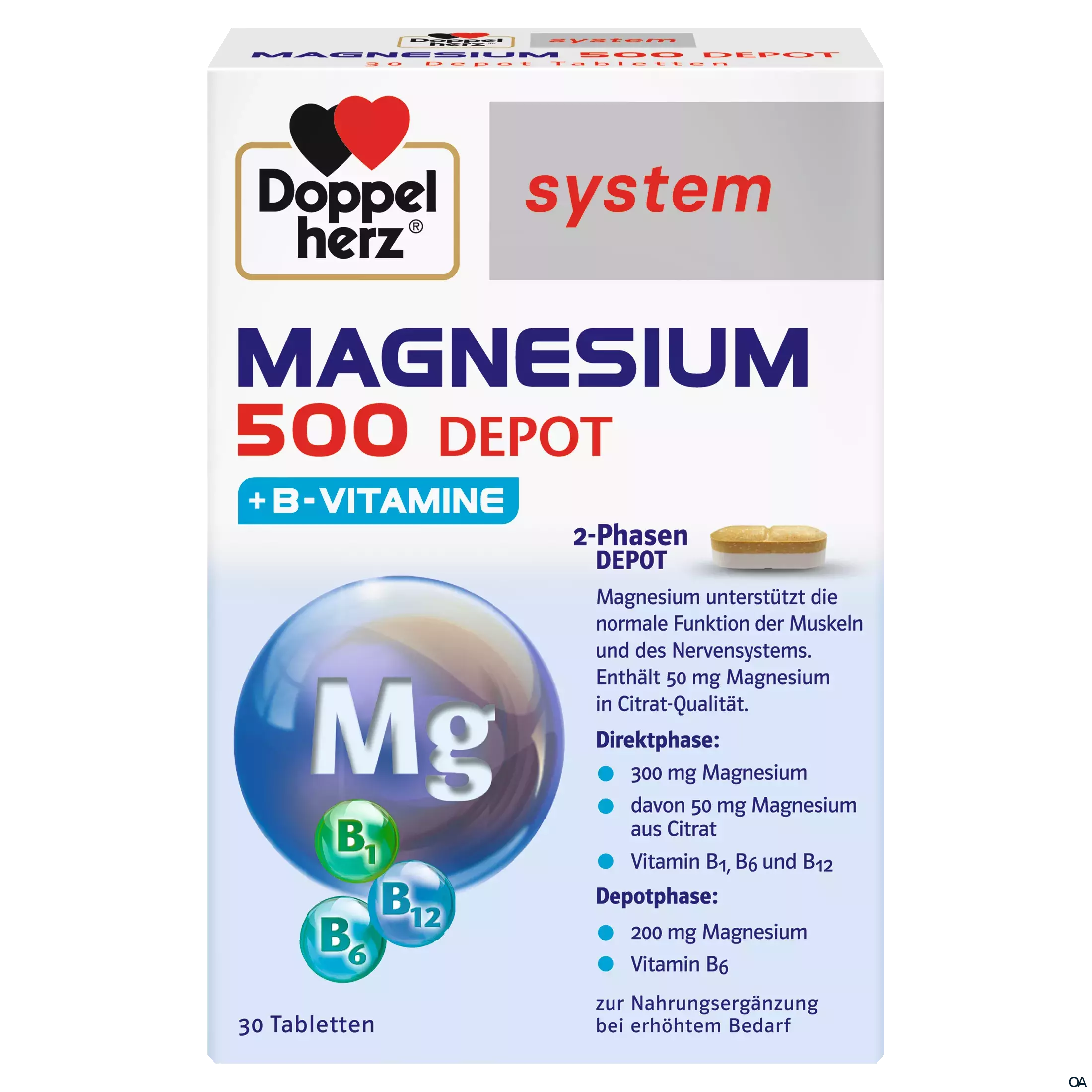 Doppelherz system Magnesium 500 Depot + B-Vitamine Tabletten