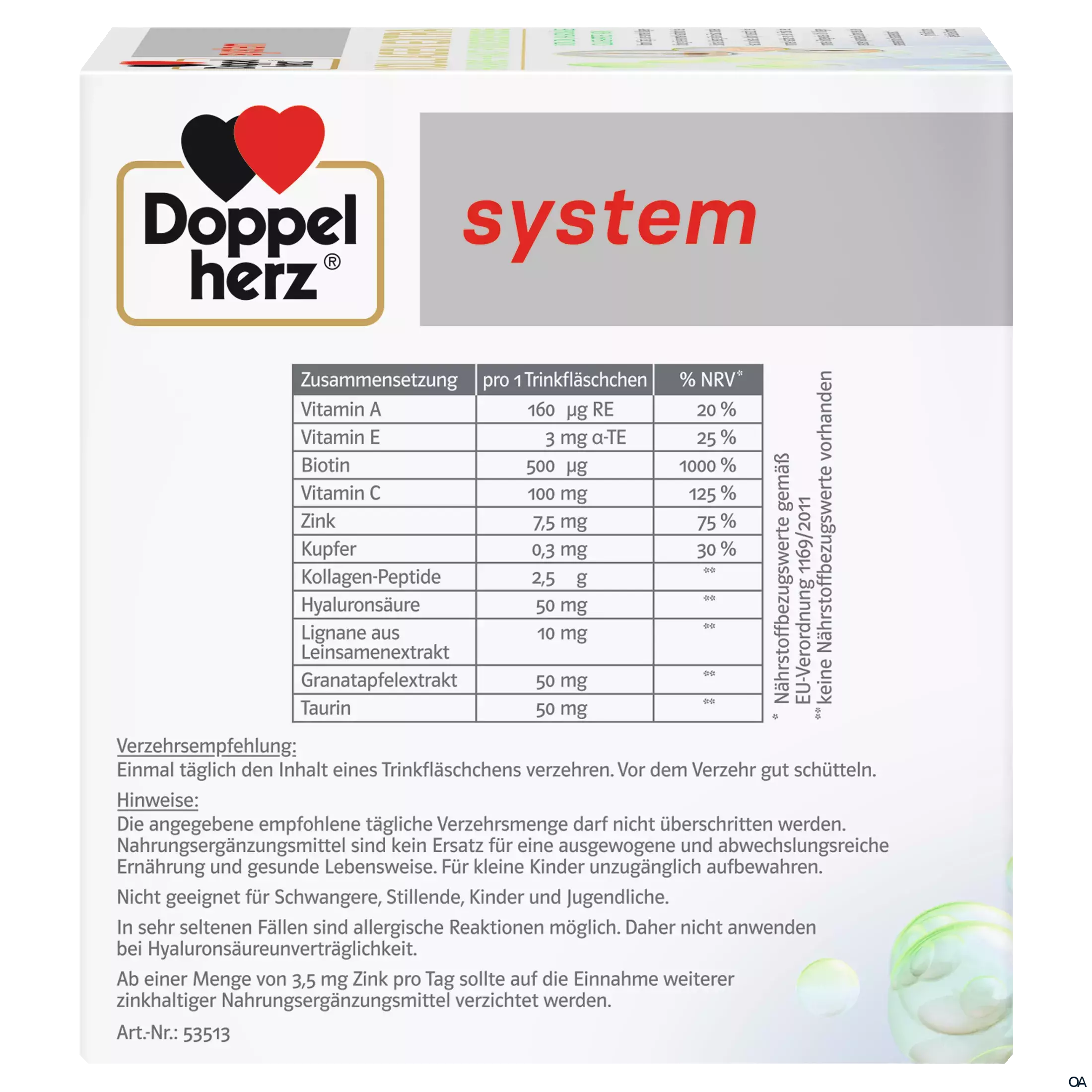 Doppelherz system Kollagen Extra Haare + Haut + Bindegewebe Trinkfläschchen