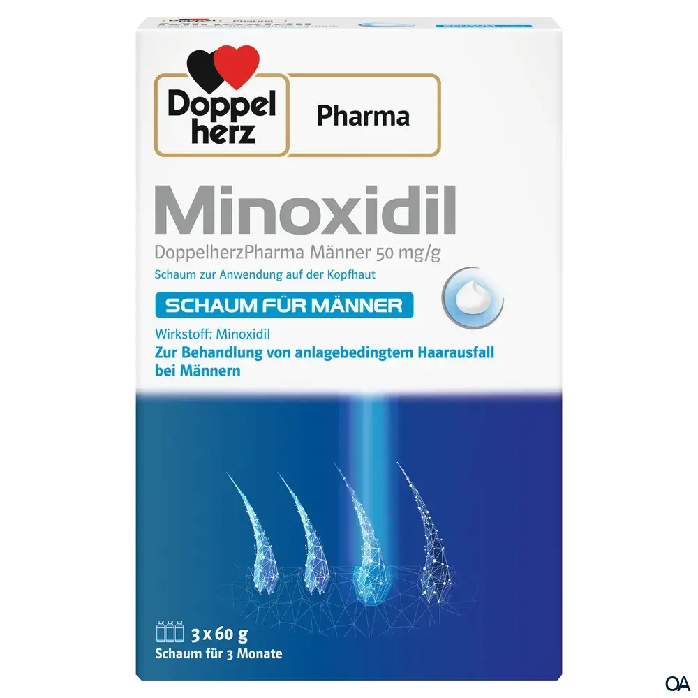 MINOXIDIL DoppelherzPharma Männer 50 mg/g Schaum zur Anwendung auf der Kopfhaut 3 x 60 g MINOXIDIL DoppelherzPharma Männer 50 mg/g Schaum zur Anwendung auf der Kopfhaut 3 x 60 g