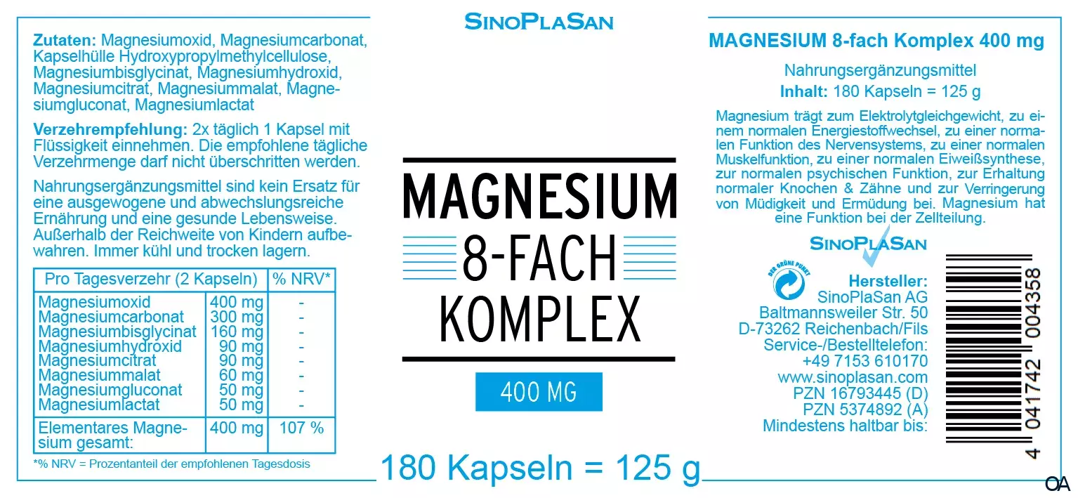 SinoPlaSan Magnesium 8-fach Komplex 400 mg Kapseln