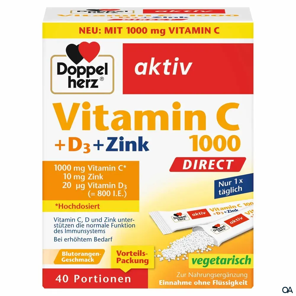 Doppelherz aktiv Vitamin C 1000 DIRECT + D3 + Zink Portionsbeutel