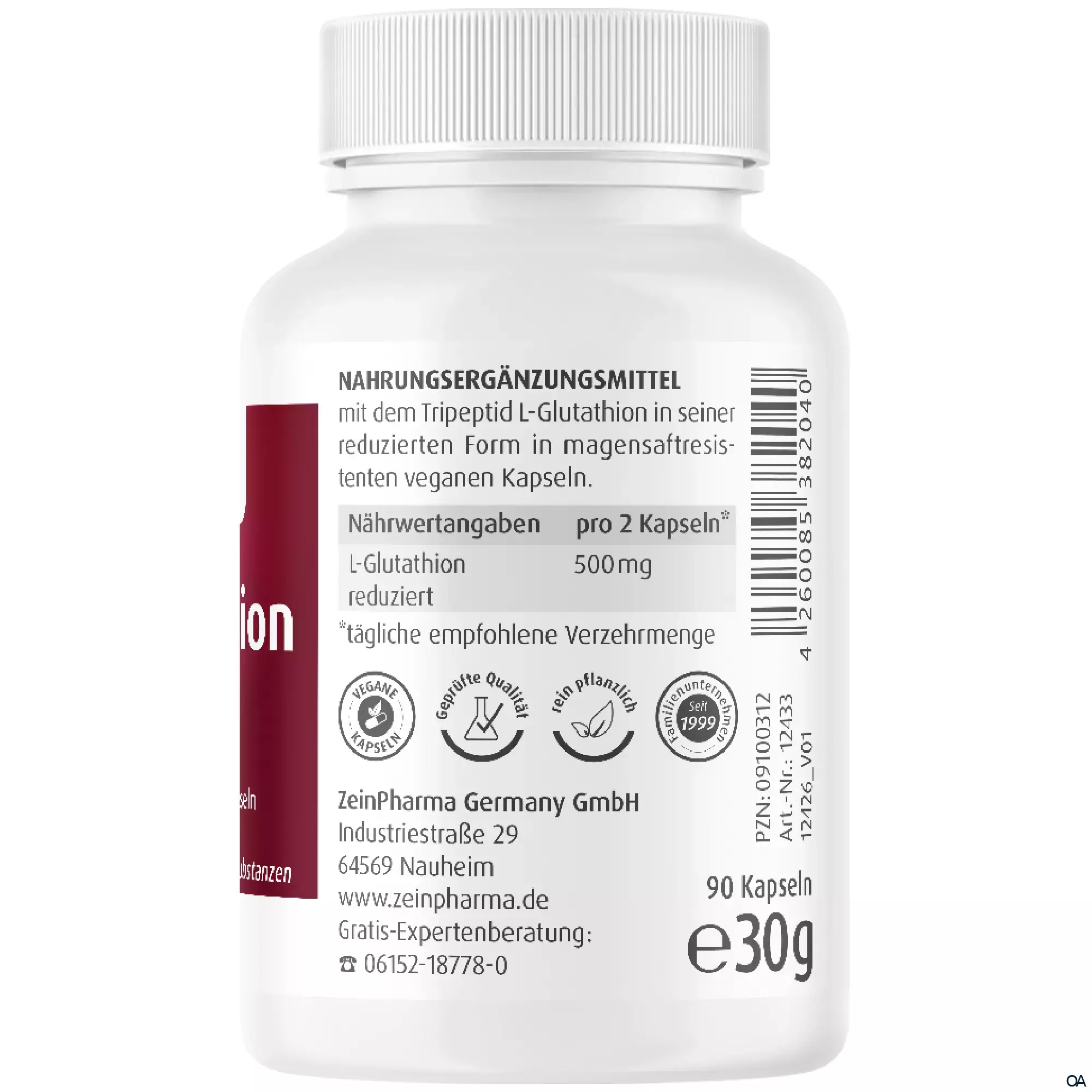 ZeinPharma Reduziertes L-Glutathion 250 mg Kapseln