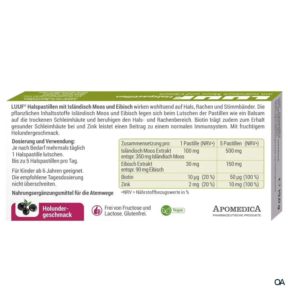 LUUF® Halspastillen mit Isländisch Moos und Eibisch