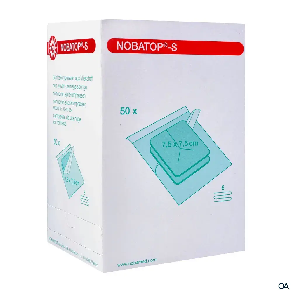 NOBATOP®-S Schlitzkompresse 6-fach, steril, 7,5 x 7,5 cm, 50 x 2 Stück NOBATOP®-S Schlitzkompresse 6-fach, steril, 7,5 x 7,5 cm, 50 x 2 Stück
