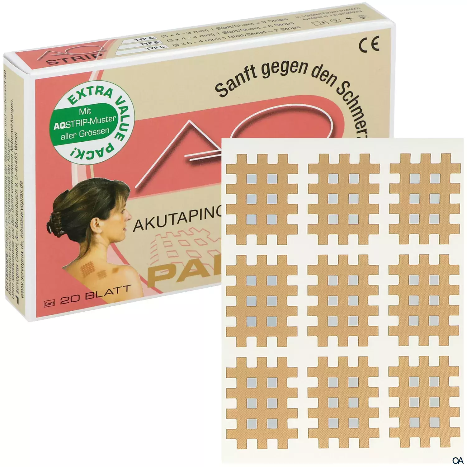 AQ® Strip Gittertape Hautfarben, Größe A, 3 x 4 cm, 20 x 9 Stück