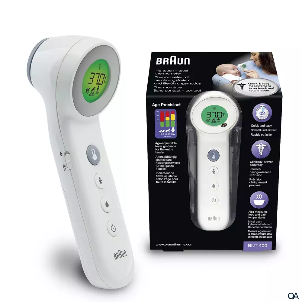 Braun No touch + touch Stirnthermometer mit Age Precision® BNT400 Braun No touch + touch Stirnthermometer mit Age Precision® BNT400