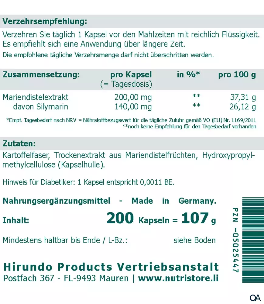 The Nutri Store Mariendistel Milk Thistle vegane Kapseln