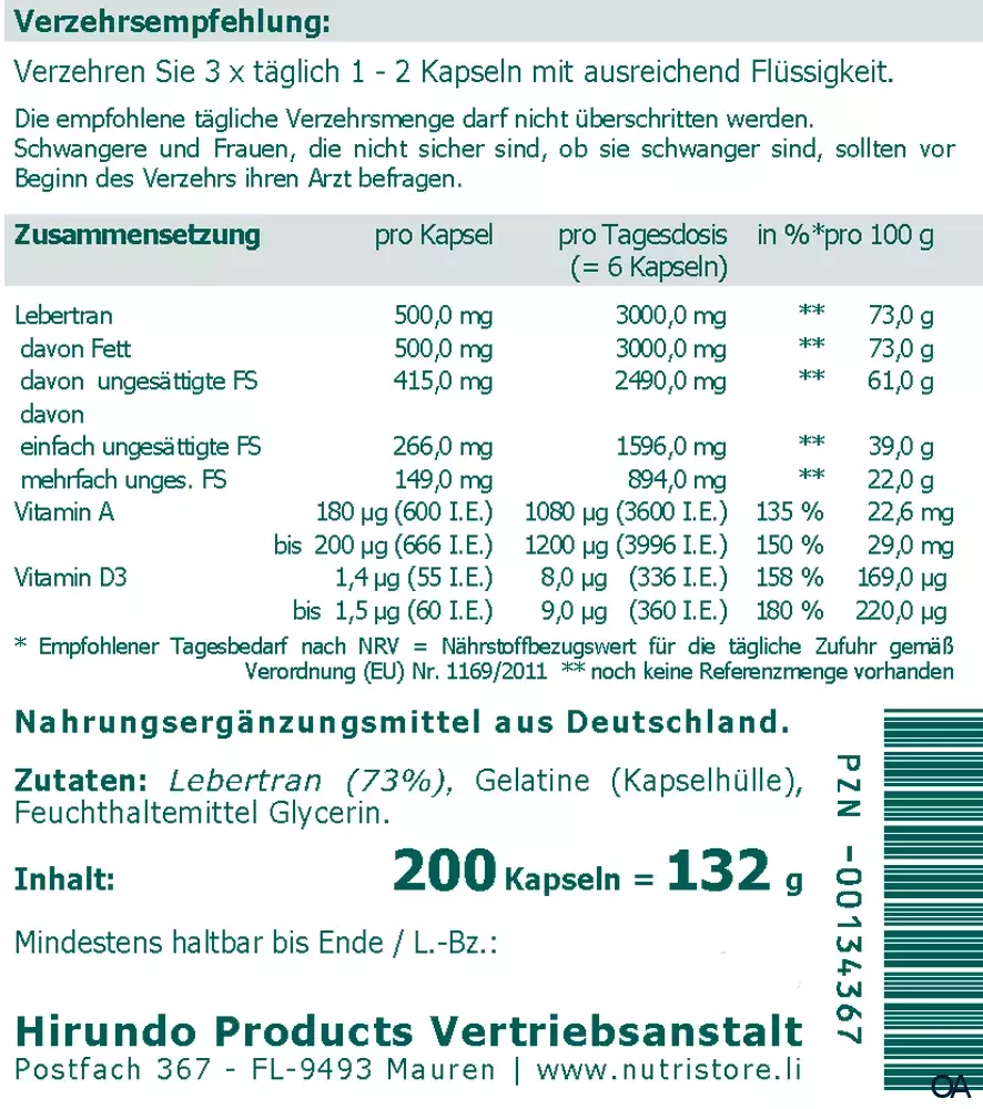 The Nutri Store Lebertran 500 mg Kapseln