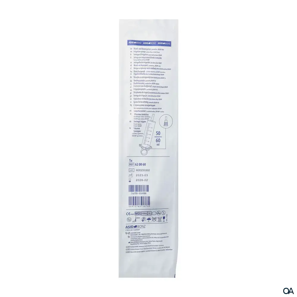 Asid Bonz Wund- und Blasenspritze 50/60 ml - gerader Katheteransatz, steril