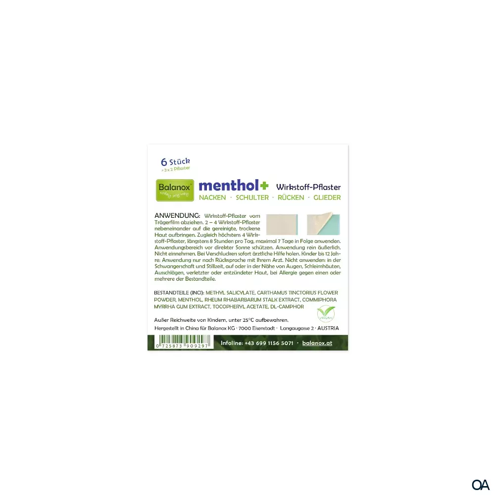 Balanox™ menthol+ Wirkstoff-Pflaster