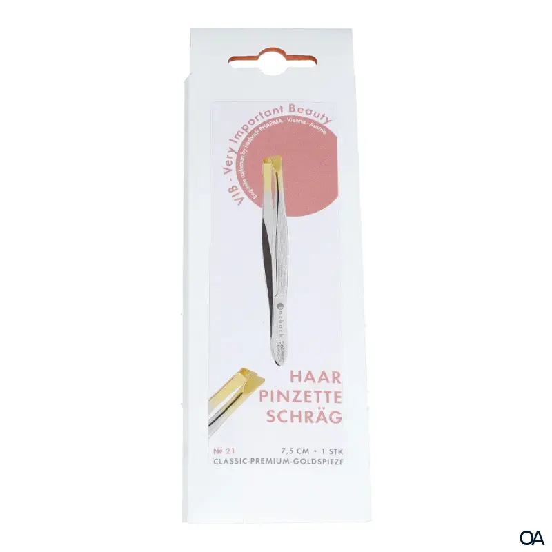 Kozbach Pharma 21 Pinzette, schräg 7,5 cm, Spitze vergoldet