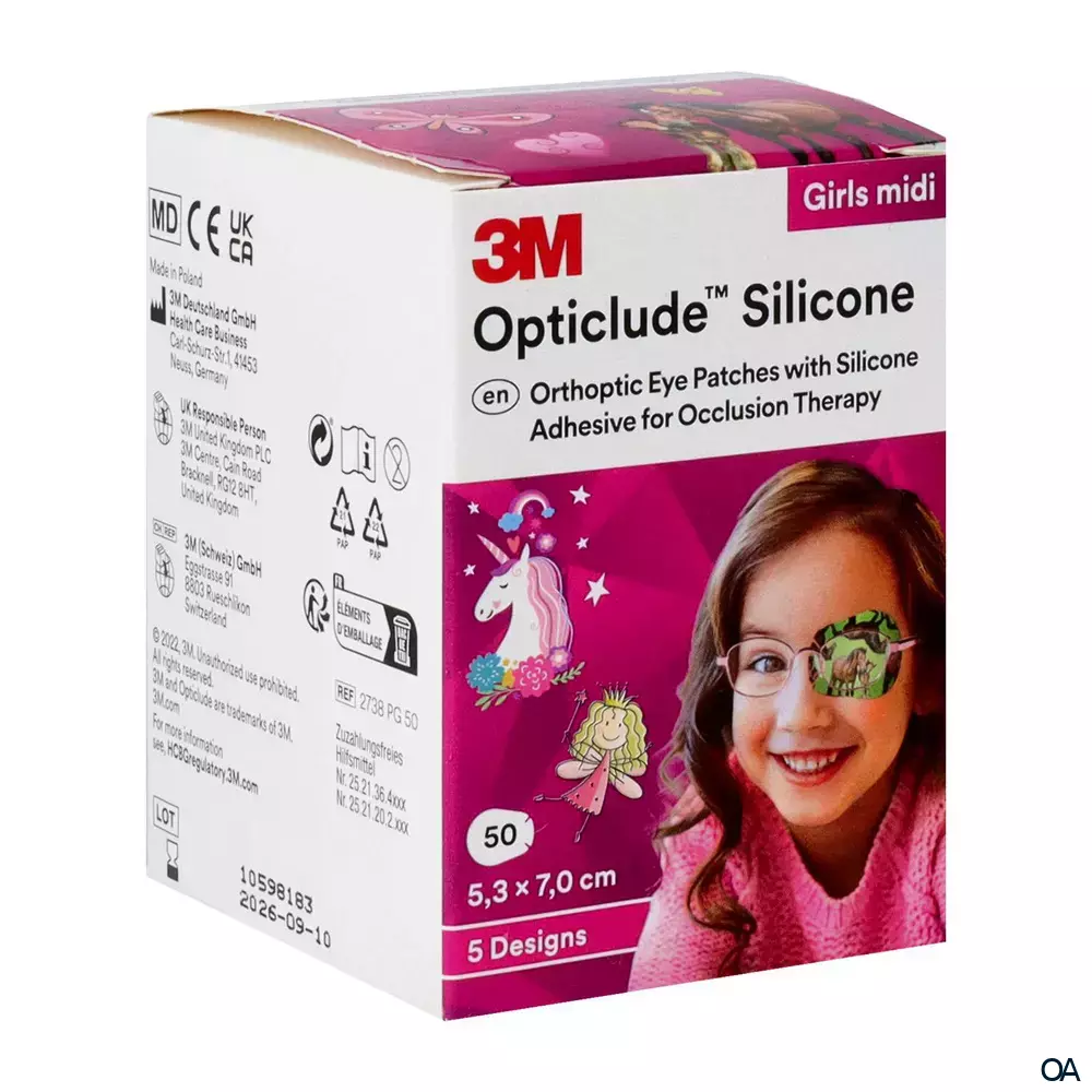 3M™ Opticlude™ Silicone Augenpflaster 2738 PG, Midi, Mädchen, 5,3 × 7 cm